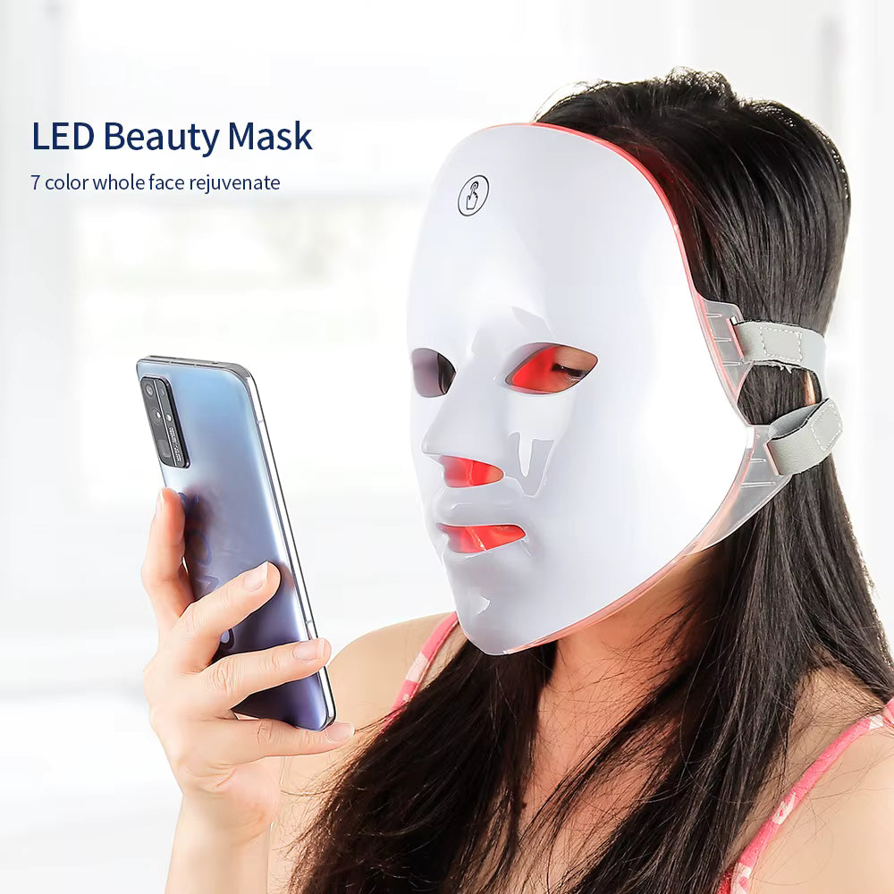 7 Colors Led Facial Mask With Neck Red Light Therapy Mask For Skin Tightening Lifting Anti-aging Bio-Light Beauty Whitening Home